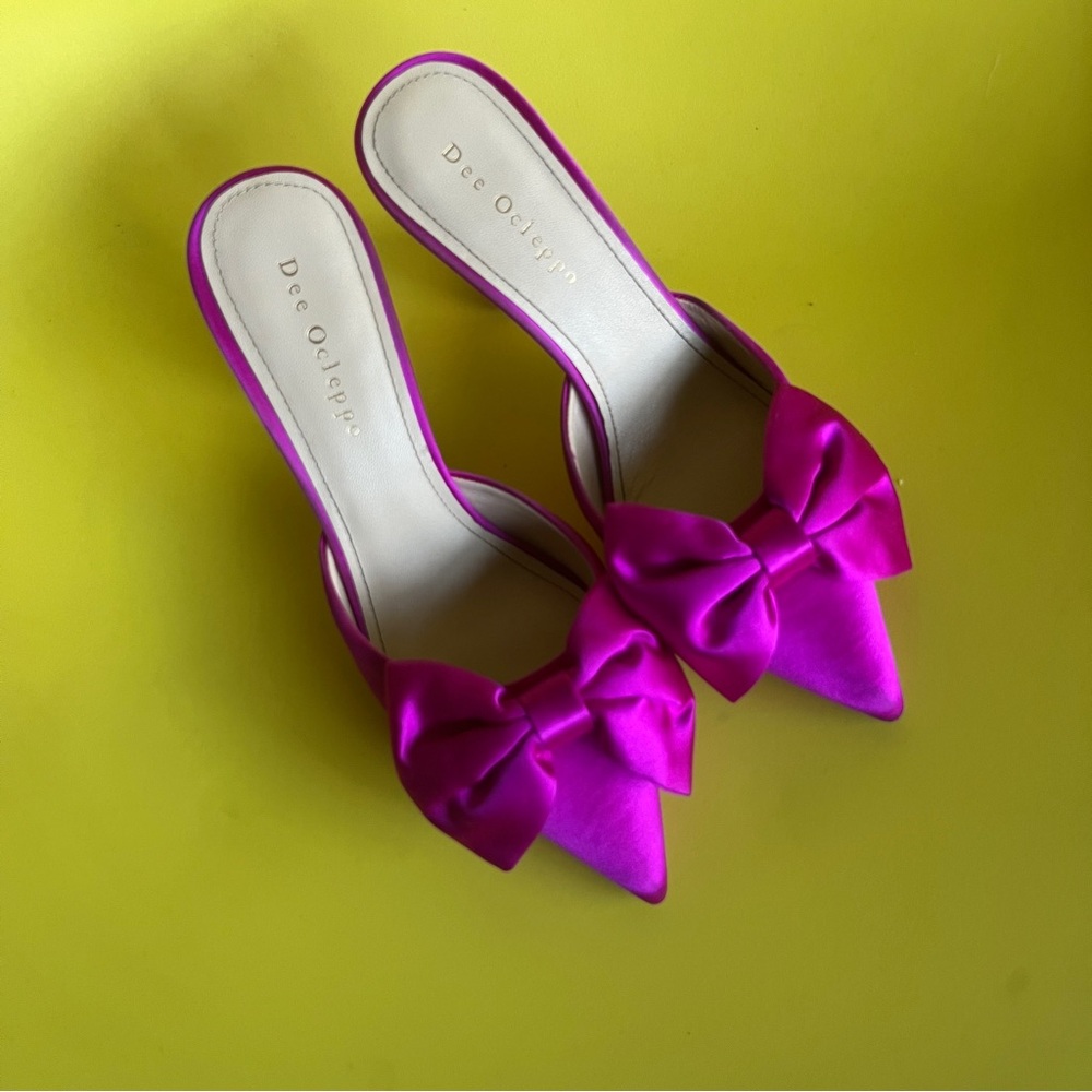 Dee Ocleppo Pink Satin Bow Mules